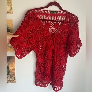 Red Crochet Women Sweater